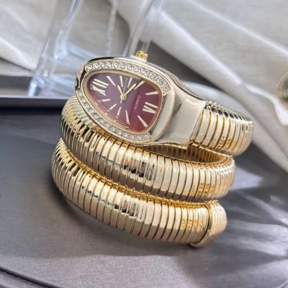 Serpenti Snake Wrap Elegant Gold Women's Watch with Burgundy Dial